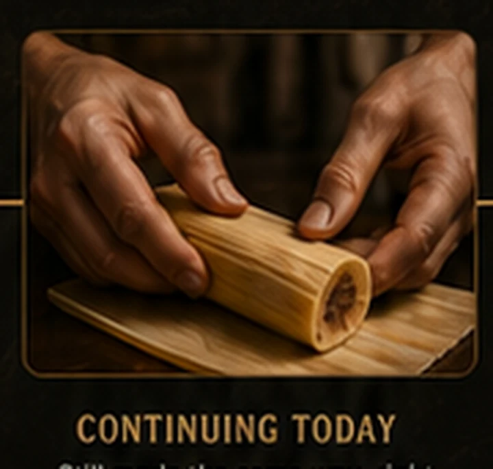 Hands wrapping a tamale in a corn shuck
